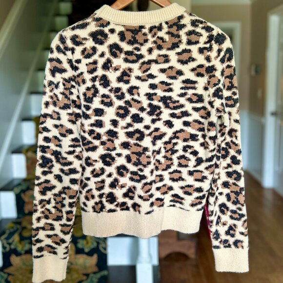 Orange Kiss Leopard Print Super Soft Relaxed Fit Contrasting Trim Sweater Size M - Picture 3 of 10